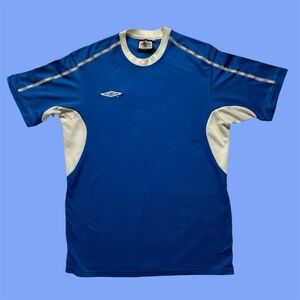 Vintage 90s Umbro Soccer Kit Jersey Ringer Short Sleeve Blue Medium Large